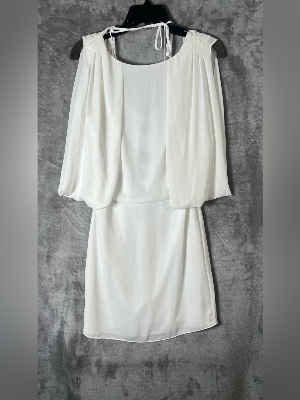 Halston Heritage White Mini Dress with Draped Overlay